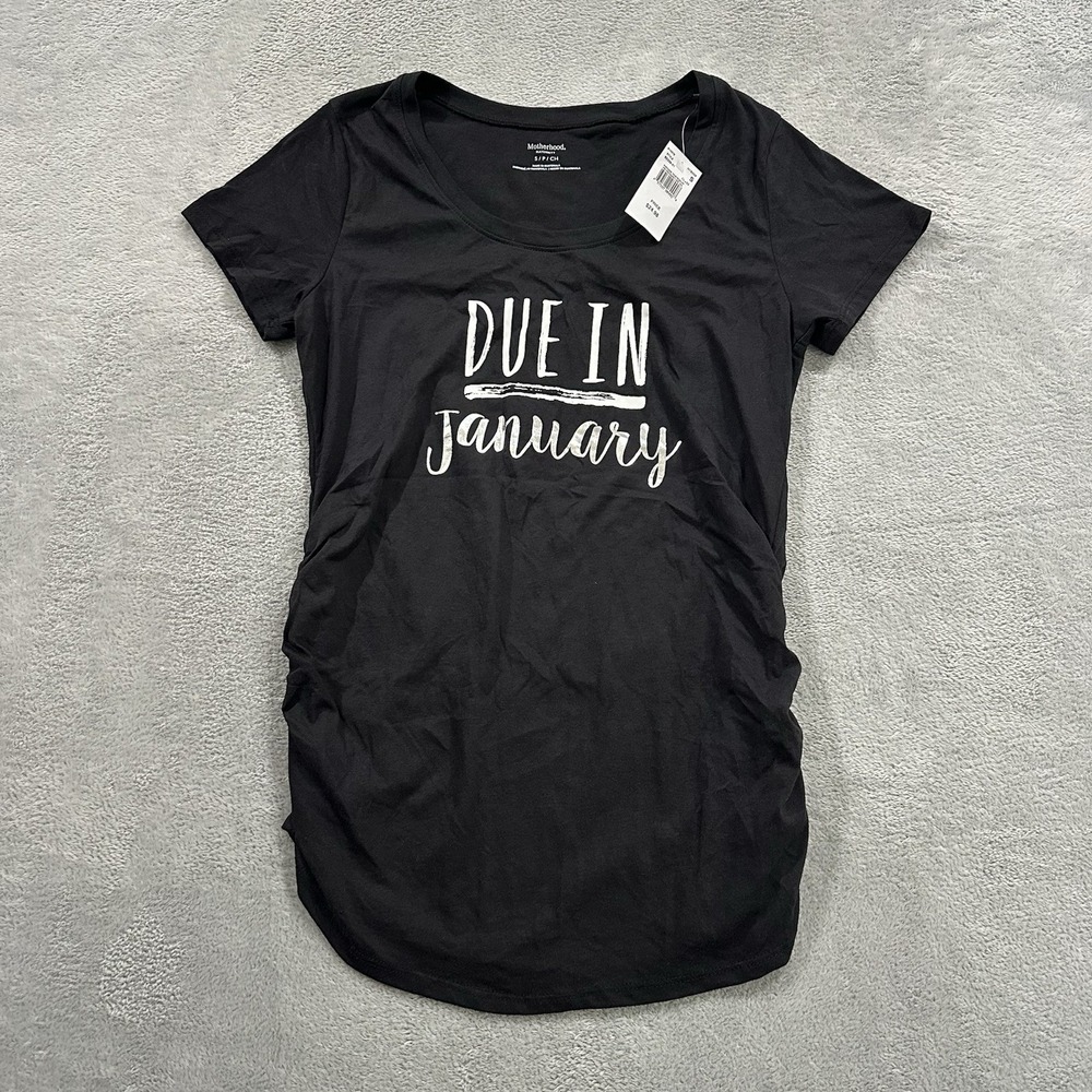 Motherhood Maternity Tshirt Women S Black Due in January Side Ruching NWT